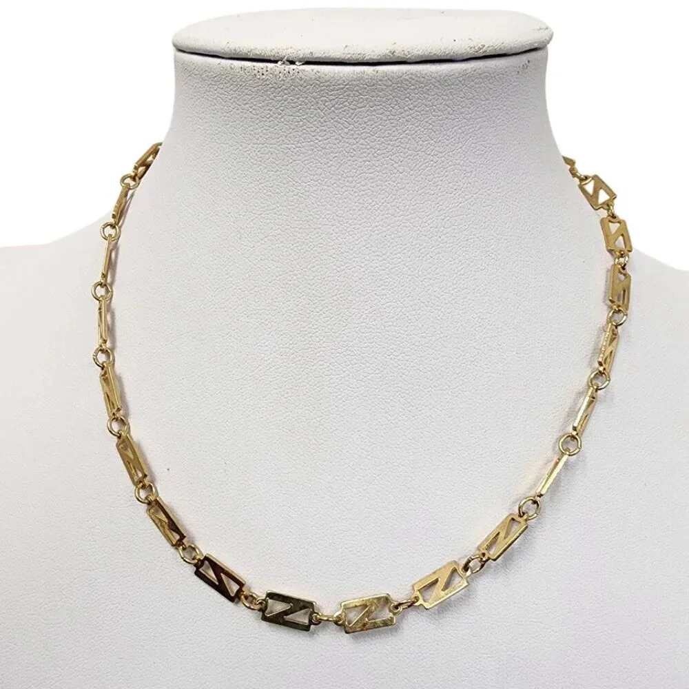 Vintage Gold Tone Rectangle Link Necklace 14 Inches